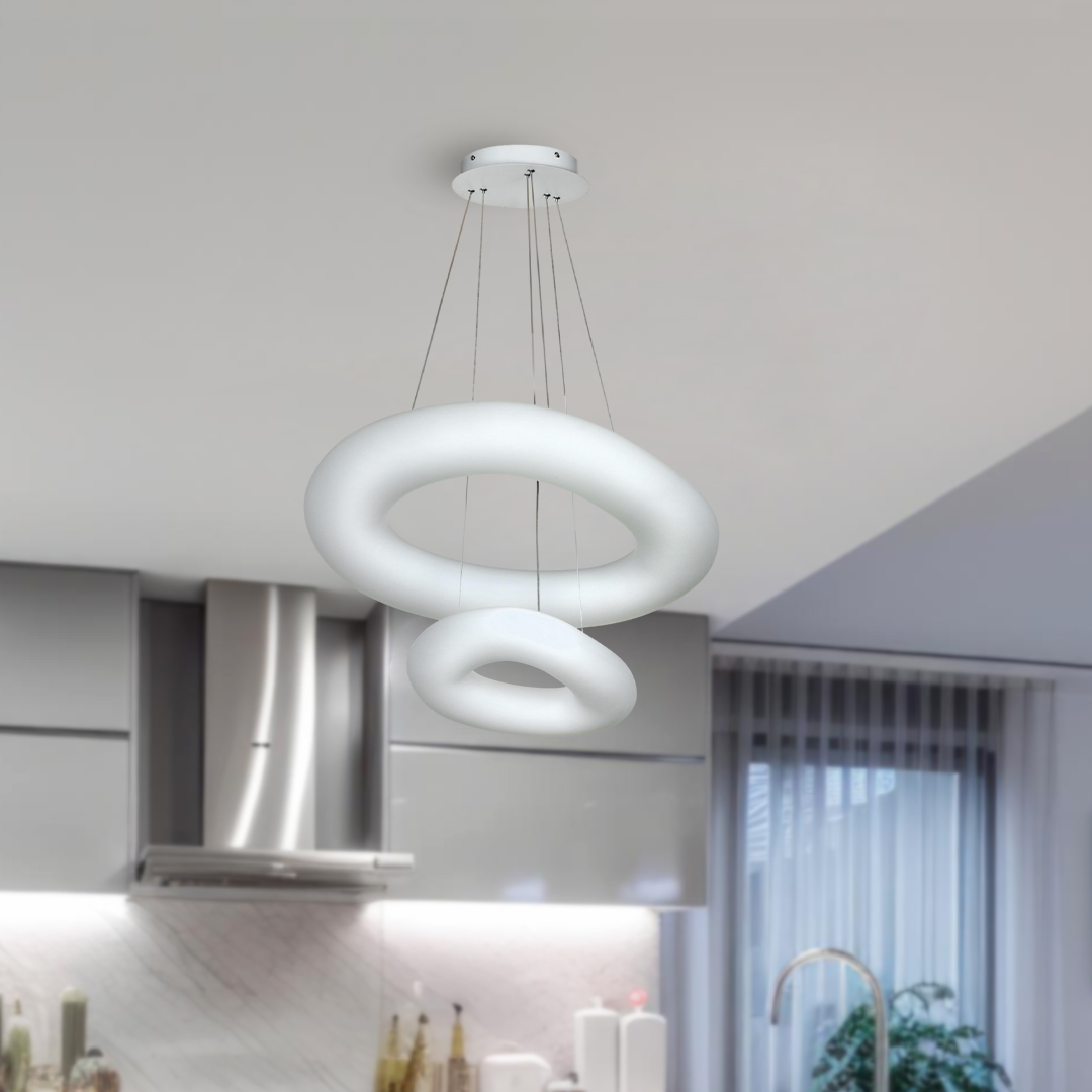 لوستر آویز 2 حلقه چشمه نور کد E4700/2WT سفید (ریموت دار) 