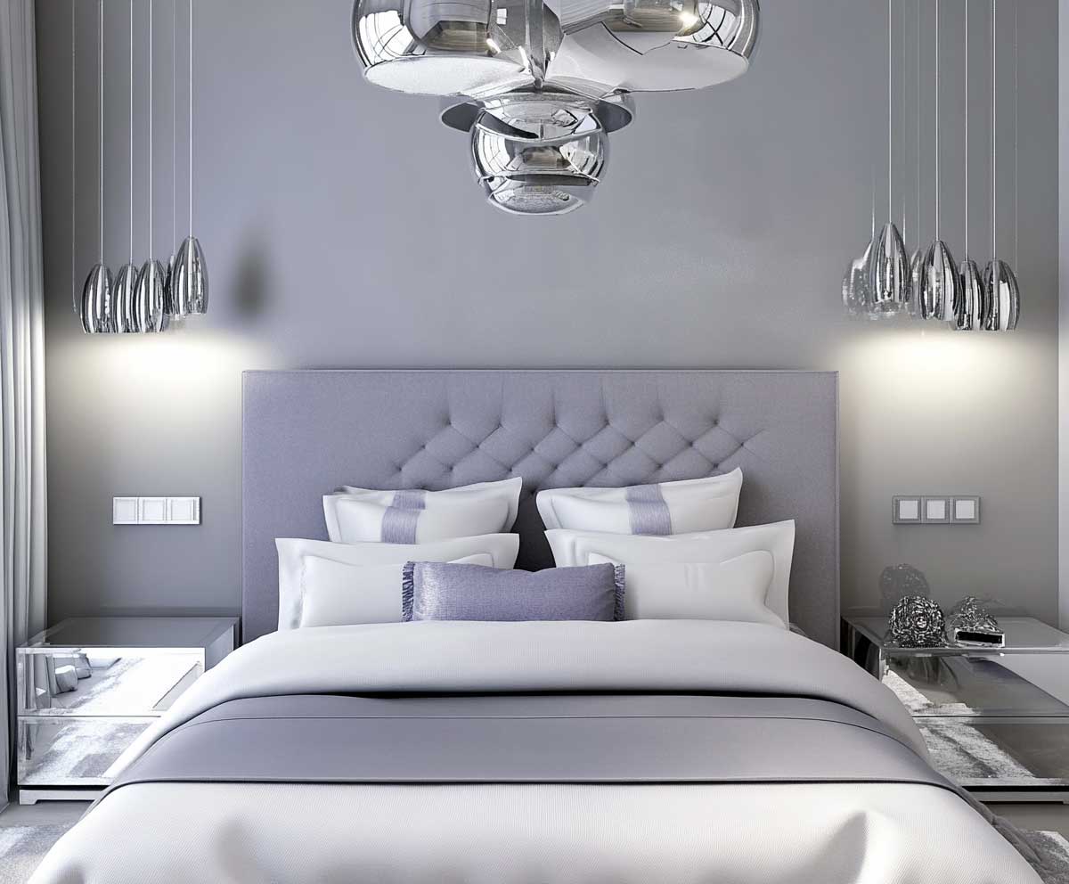 اتاق خواب نقره‌ ای شیک و مدرن 