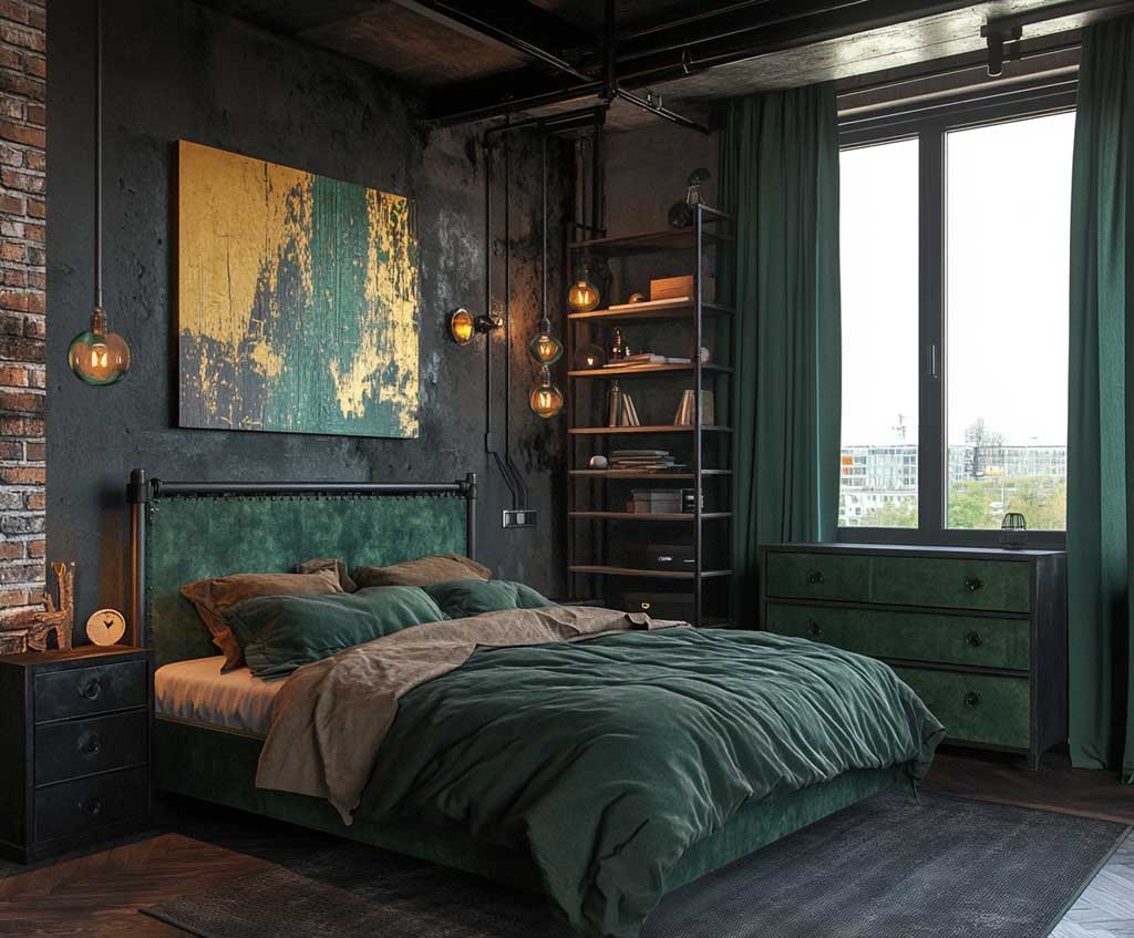 دکوراسیون اتاق خواب سبز جنگلی دنج