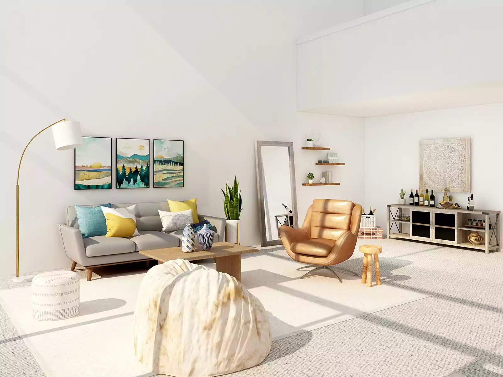 چیدمان آباژور در بین مبلمان پذیرایی