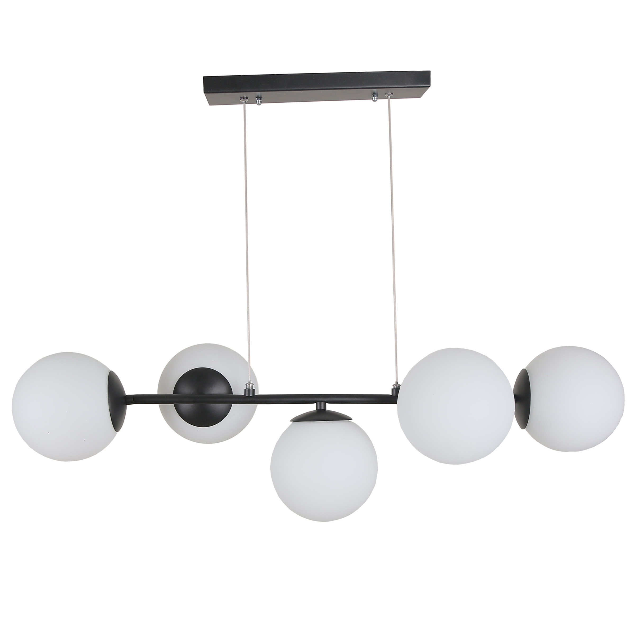 Linear Chandelier with White Globes01 لوستر خطی مشکی با حباب سفید